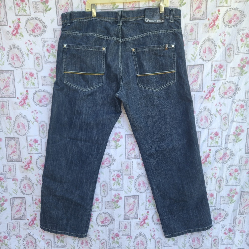 VTG Southpole Men Dark Wash Baggy Jeans Skater Y2K HipHop Relaxed Straight 42x34
